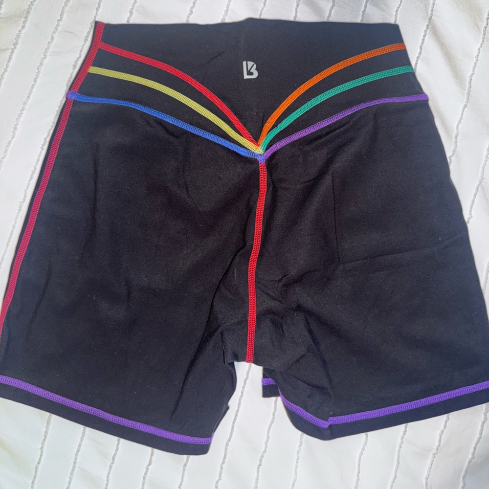 Buffbunny Black Athletic Shorts with Rainbow Trim